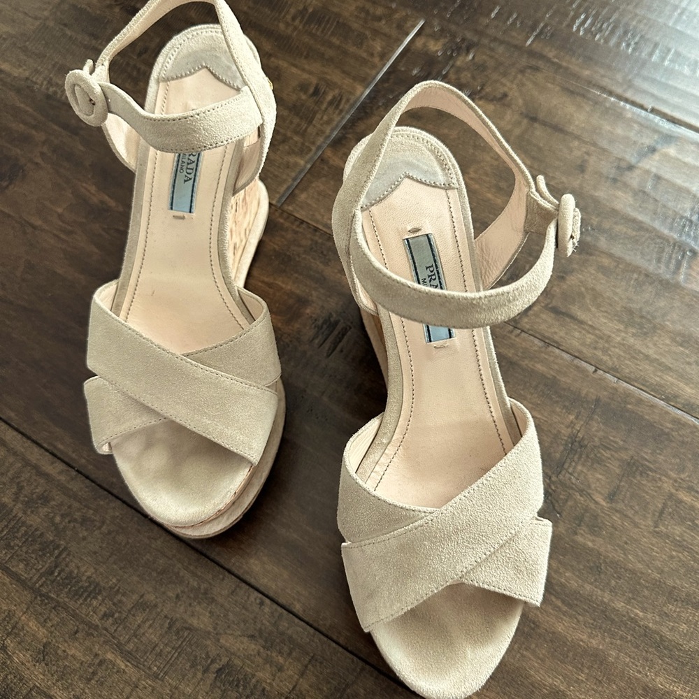 Prada wedge platform Suede sandals